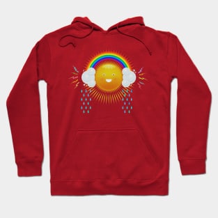 Funny sun in the headphones of the rainbow. Hoodie